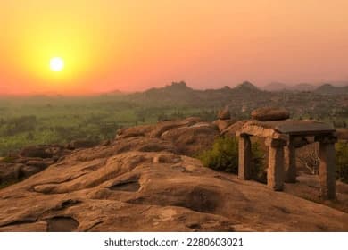 Boulder landscape at sunset, Hampi